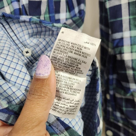 Club Room Plaid Check Blue Green Button Down Shirt Men Size L Lined Long Sleeve - Picture 9 of 10